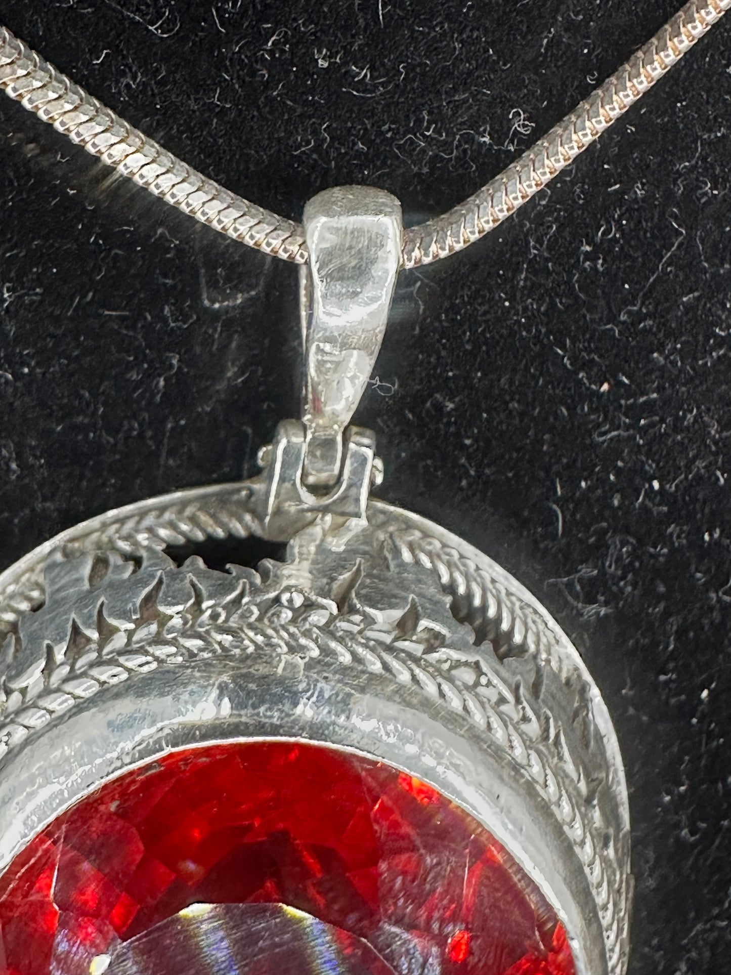 Very Large Brazilian Fire Opal Pendant .925 Silver Flames on side