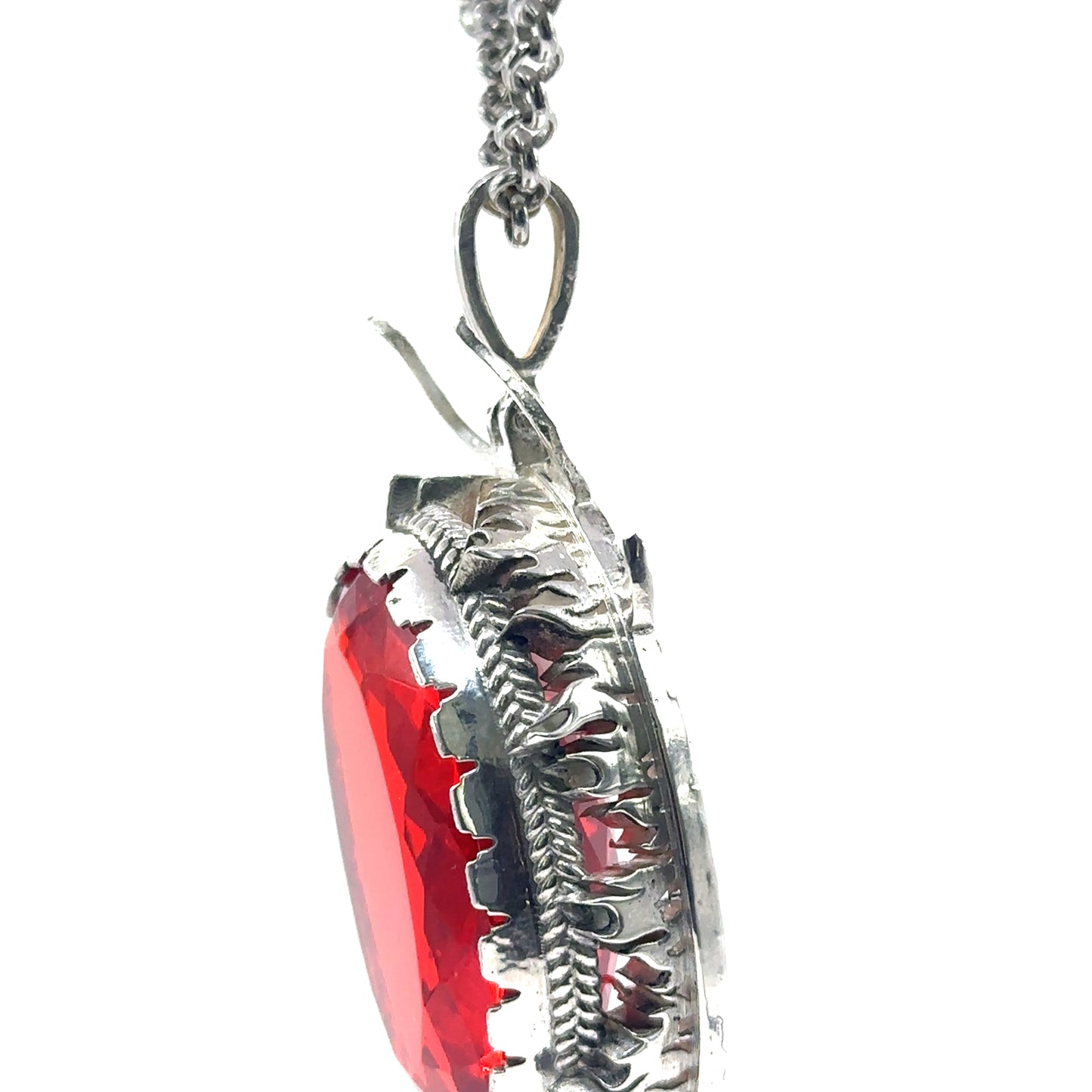 55 Gram .925 Huge Silver Pendant with Mexican Fire Opal Gem