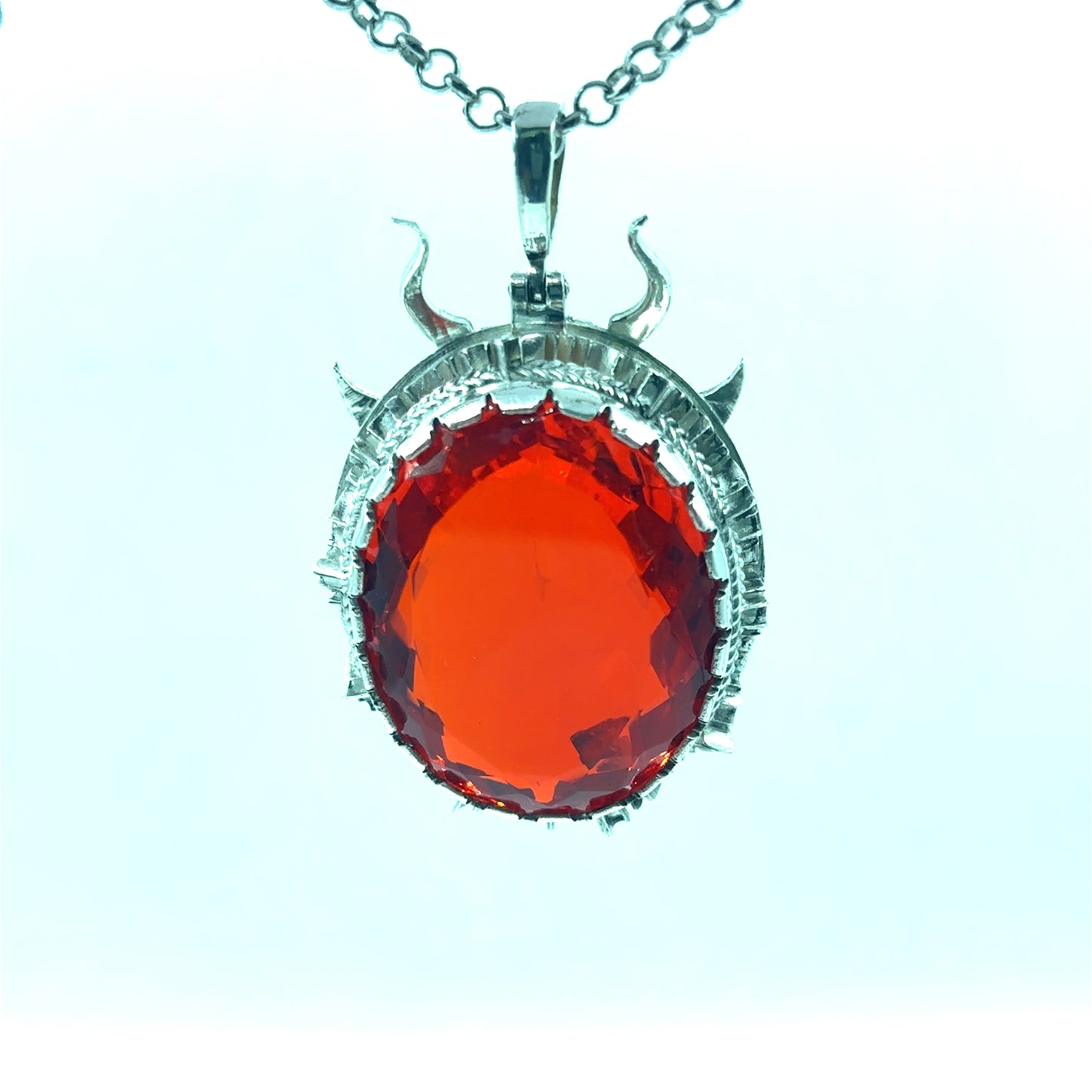 55 Gram .925 Huge Silver Pendant with Mexican Fire Opal Gem
