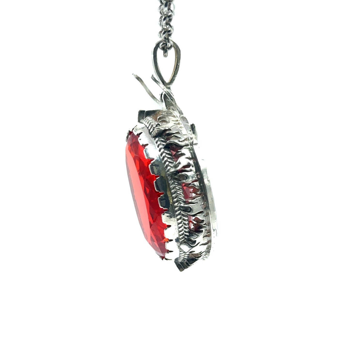 55 Gram .925 Huge Silver Pendant with Mexican Fire Opal Gem