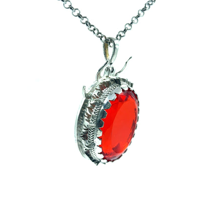 55 Gram .925 Huge Silver Pendant with Mexican Fire Opal Gem