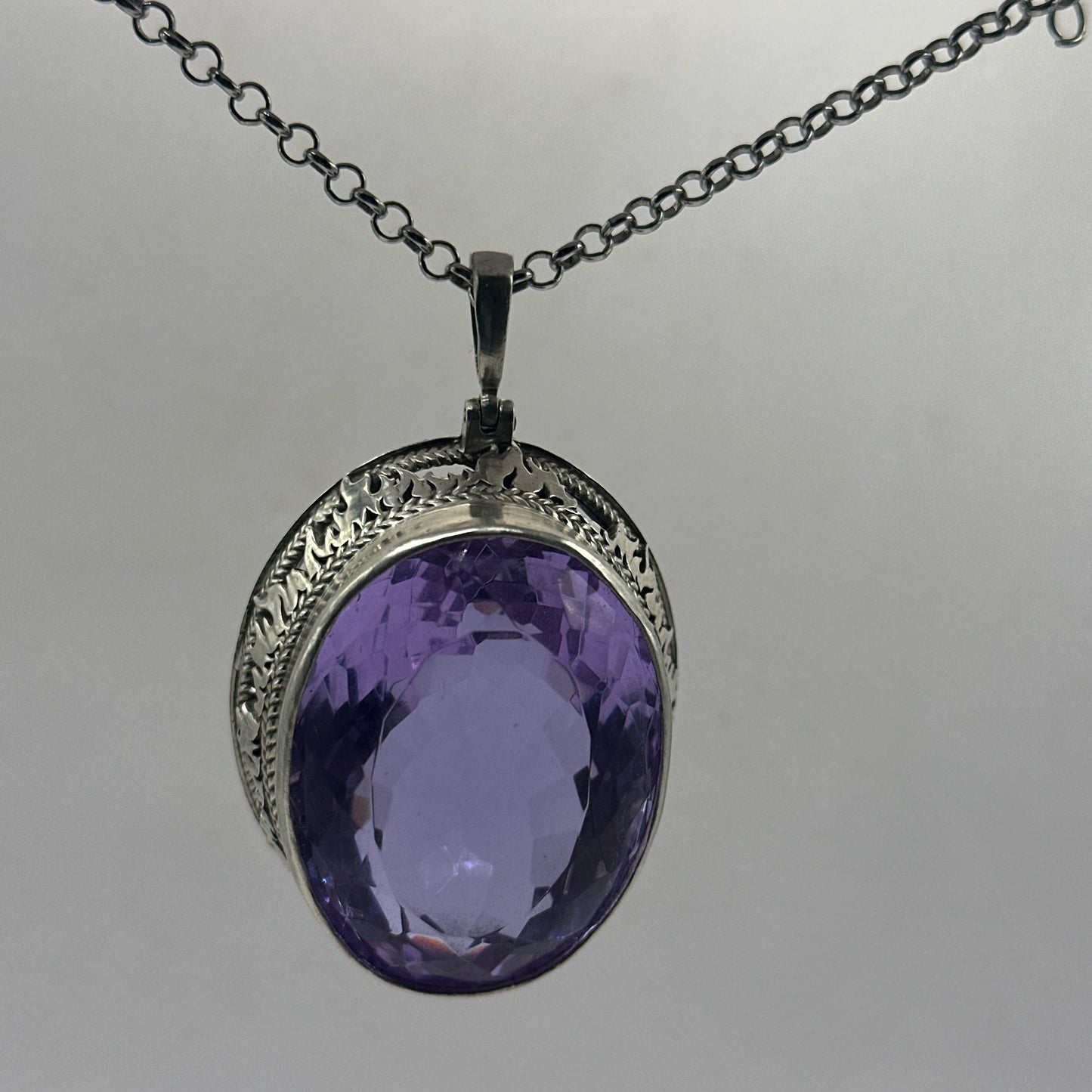 Very Large 115 Gram Purple Topaz Pendant .925 Solid Silver