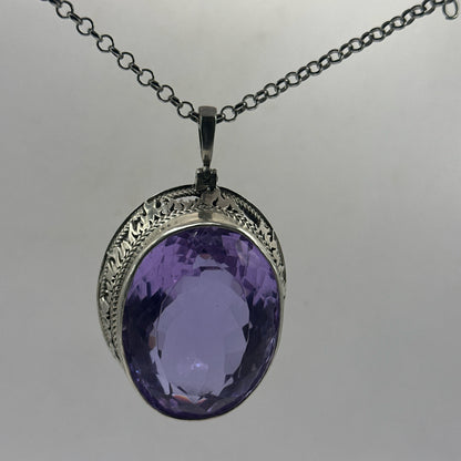 Very Large 115 Gram Purple Topaz Pendant .925 Solid Silver