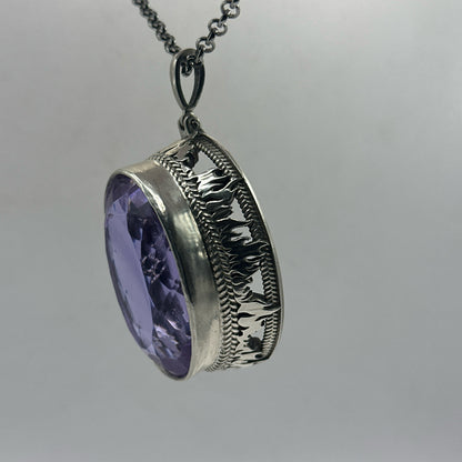 Very Large 115 Gram Purple Topaz Pendant .925 Solid Silver