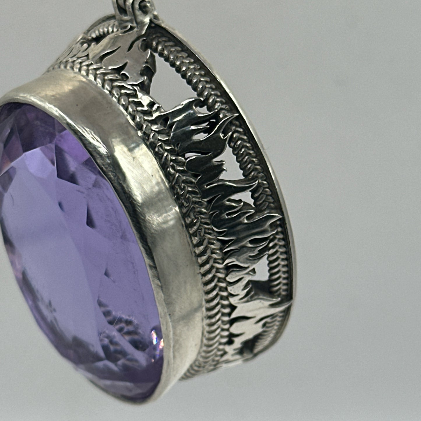 Very Large 115 Gram Purple Topaz Pendant .925 Solid Silver