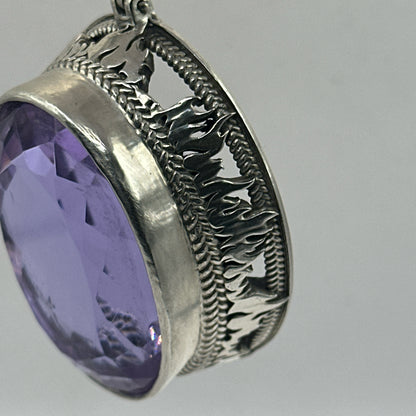 Very Large 115 Gram Purple Topaz Pendant .925 Solid Silver