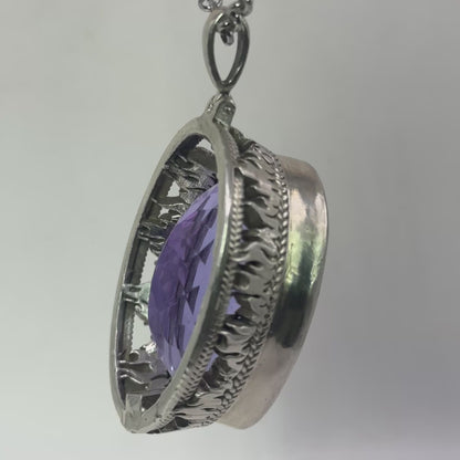 Very Large 115 Gram Purple Topaz Pendant .925 Solid Silver